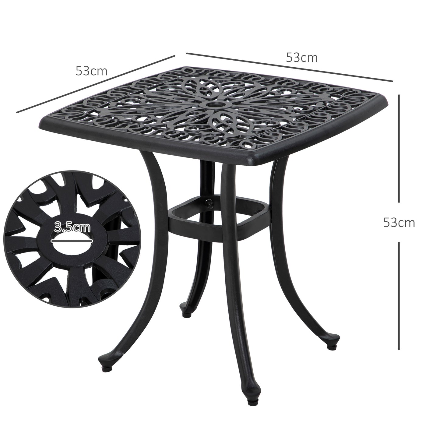 Dodo Cast Aluminium Black Square Outdoor Bistro Table With Umbrella Hole