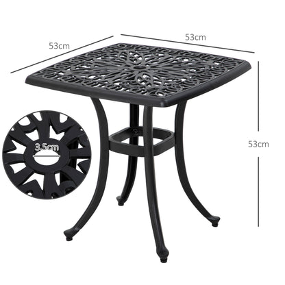 Dodo Cast Aluminium Black Square Outdoor Bistro Table With Umbrella Hole