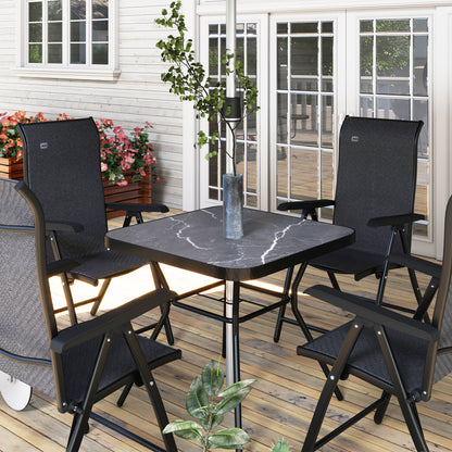 Nana Steel And Glass Square Outdoor Table With Marble Effect Top And Umbrella Hole