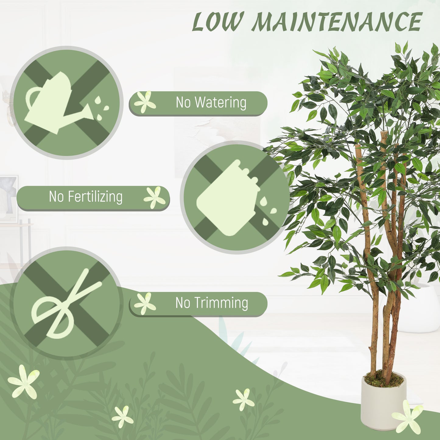 Faluta Artificial Ficus Style Tree With Solid Trunk Detail In Pot H8 150cm Green