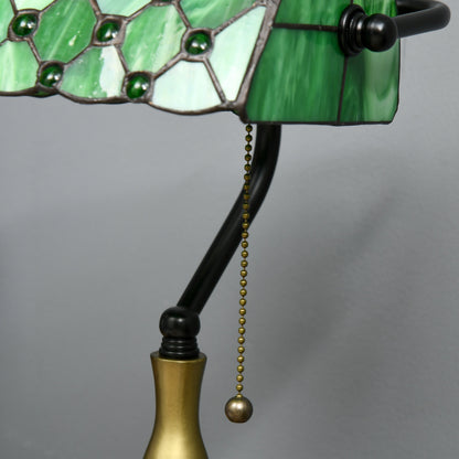 Nofilu Glass And Metal Green Vintage Style Stained Glass Table Lamp