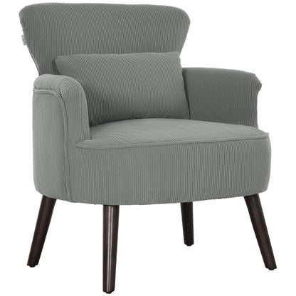 Zile Corduroy Light Grey Retro Style Accent Chair Angled Legs