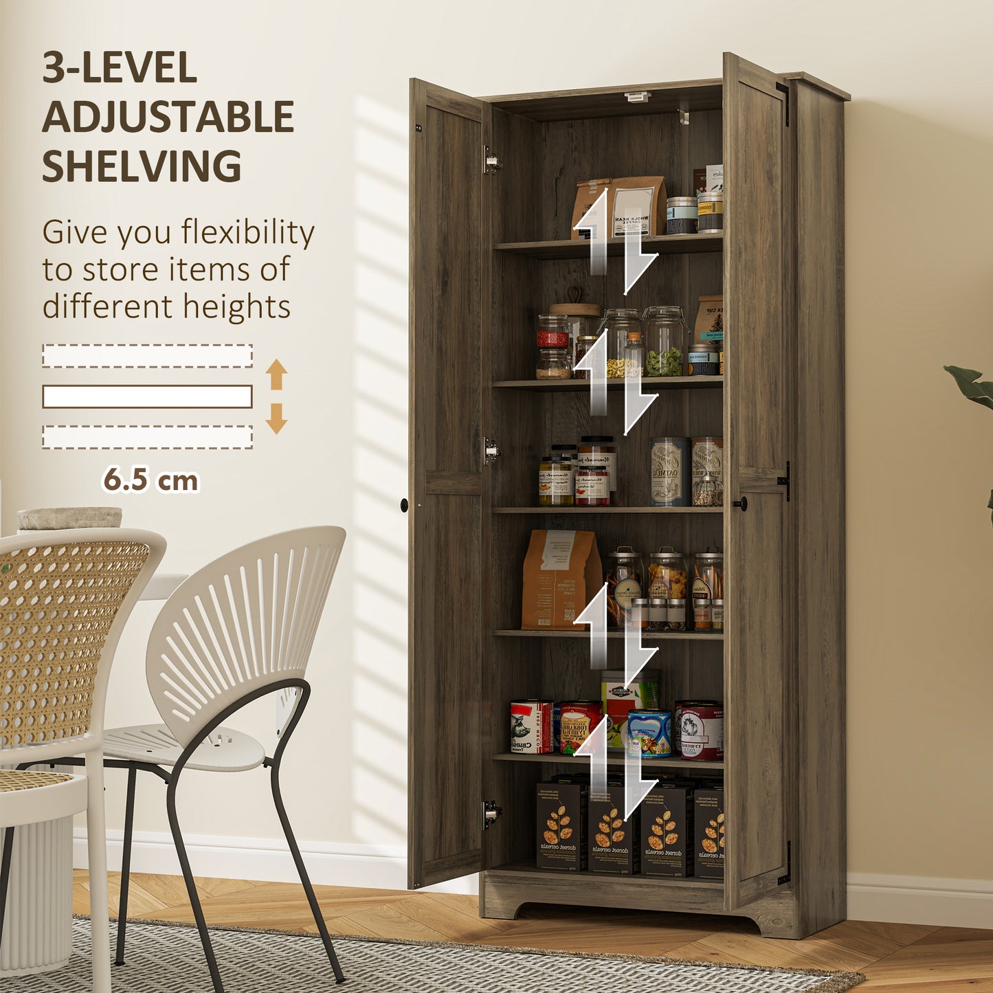 Soniso Wood Effect Tall Farmhouse Kitchen Pantry Cabinet 10 Shelves 2 Doors