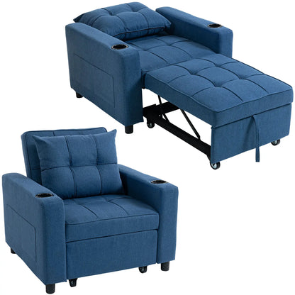 Norapa Fabric Dark Blue 3 In One Convertible Single Sofa Bed