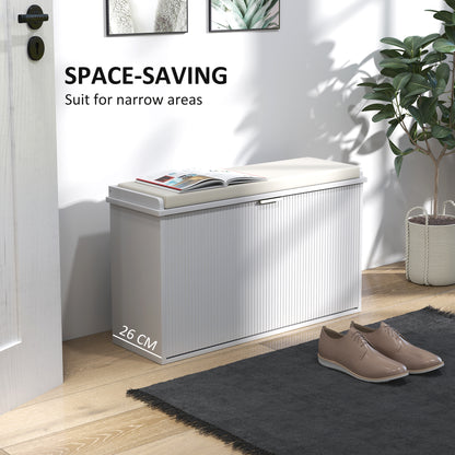 Lidito Wooden White 8 Pair Shoe Bench With Cushioned Top