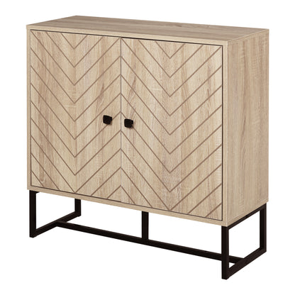 Mizi Liri Natural Oak Wood 2 Tier Storage Cabinet With Chevron Pattern