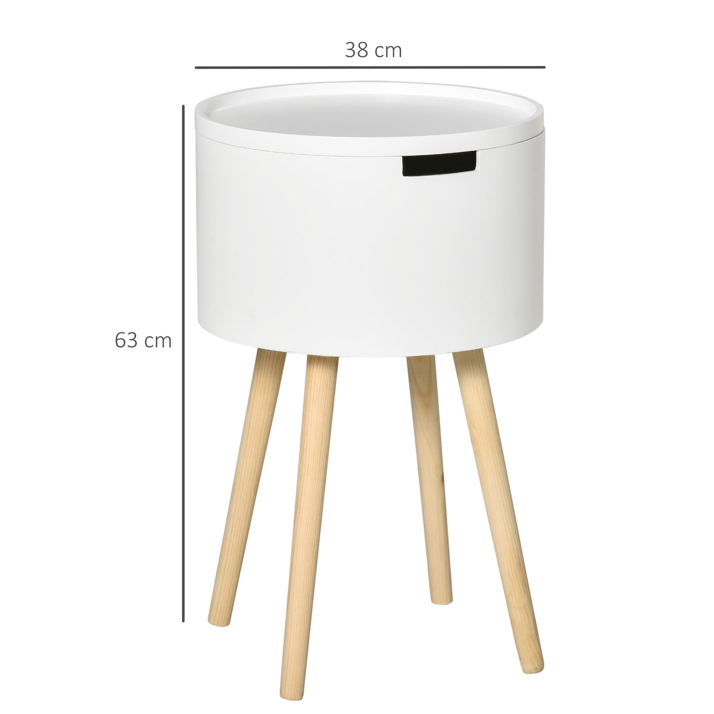 Seka Wood White Set Of 2 Round Bedside Tables With Storage