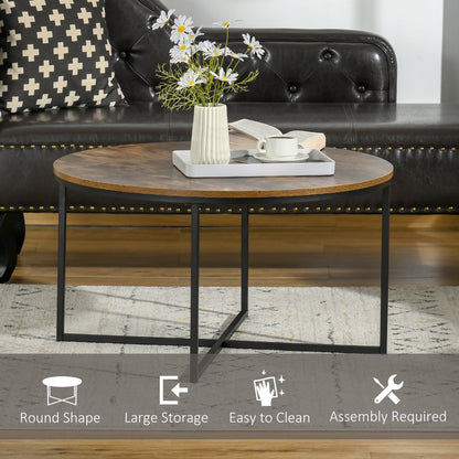 Nata Metal And Wood Rustic Brown Round Industrial Coffee Table