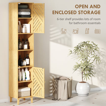 Hami Bathroom Storage Cabinet With Bamboo Door And Multi Storage Layout Natural Finish