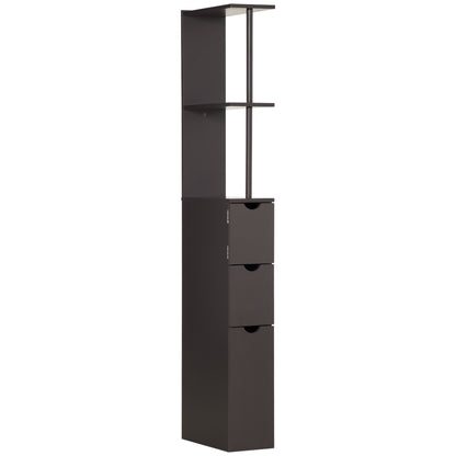 Dolo Suma Slim Freestanding Bathroom Storage Cabinet With Shelves And Drawers In Brown