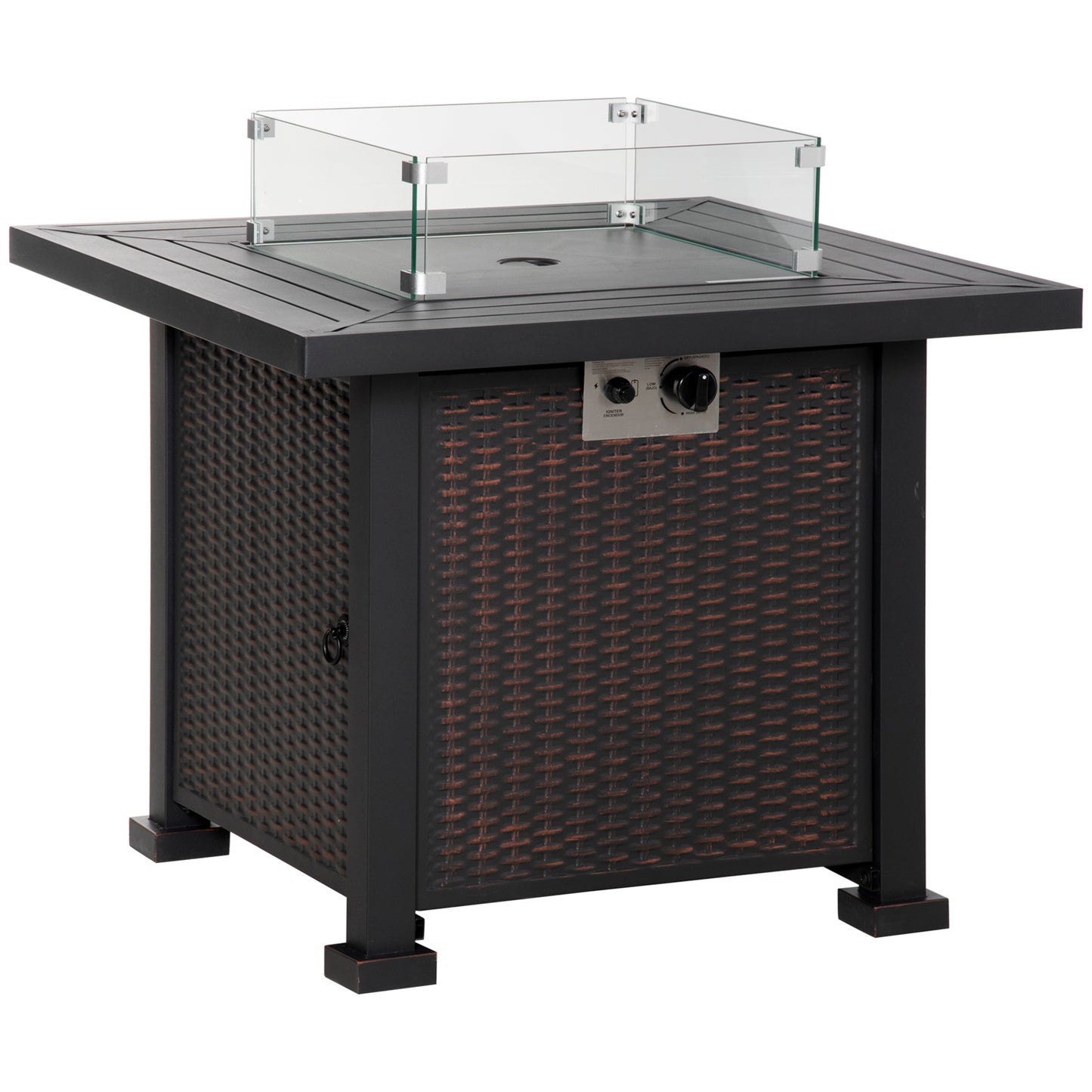 Tafiyo Rattan Effect Black and Brown Square Propane Gas Fire Pit Table