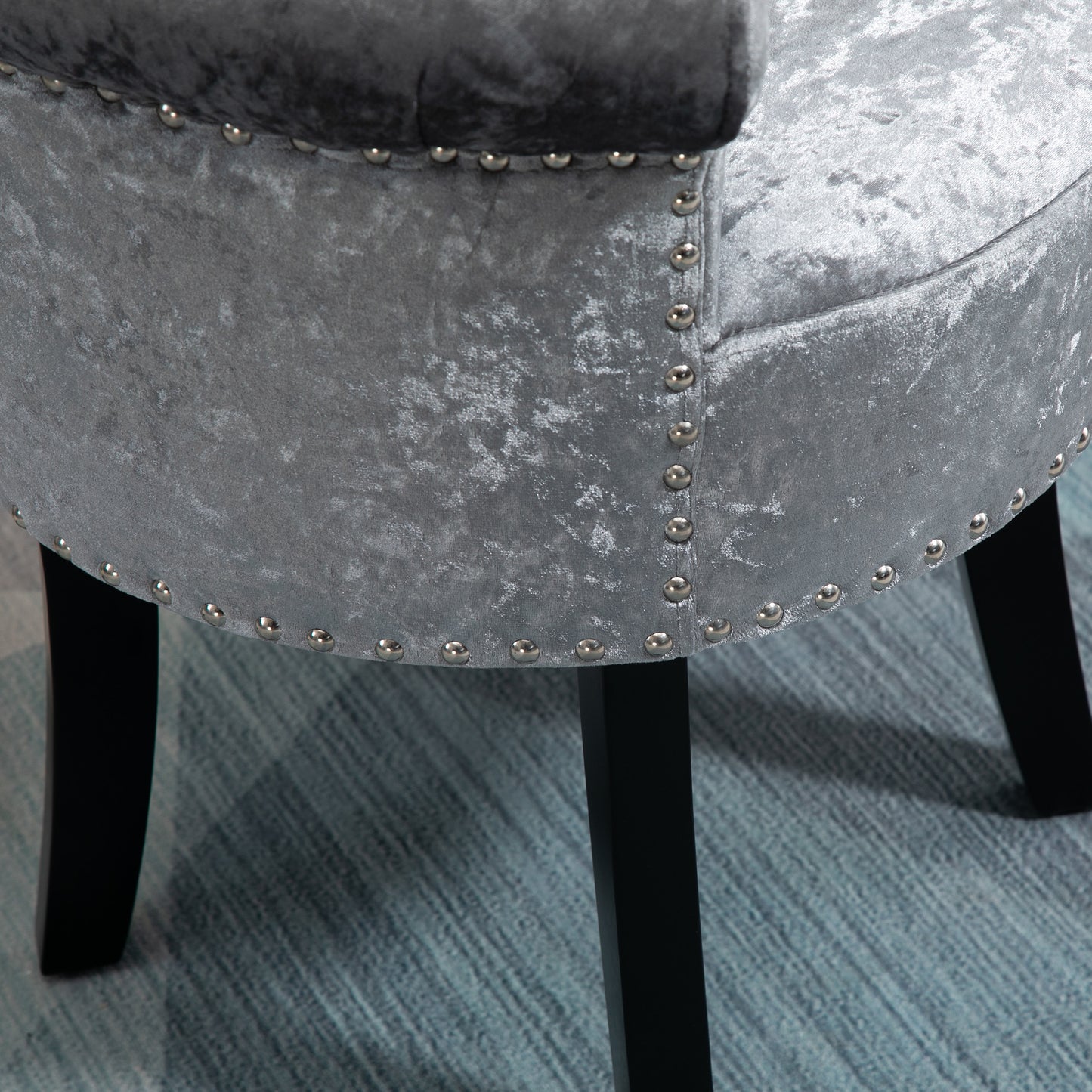 Mocareba Grey Velvet Dressing Table Stool With Rubber Wood Legs