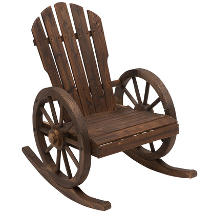 Elna Dark Favi Wood Adirondack Style Outdoor Rocking Armchair With Reclining Back