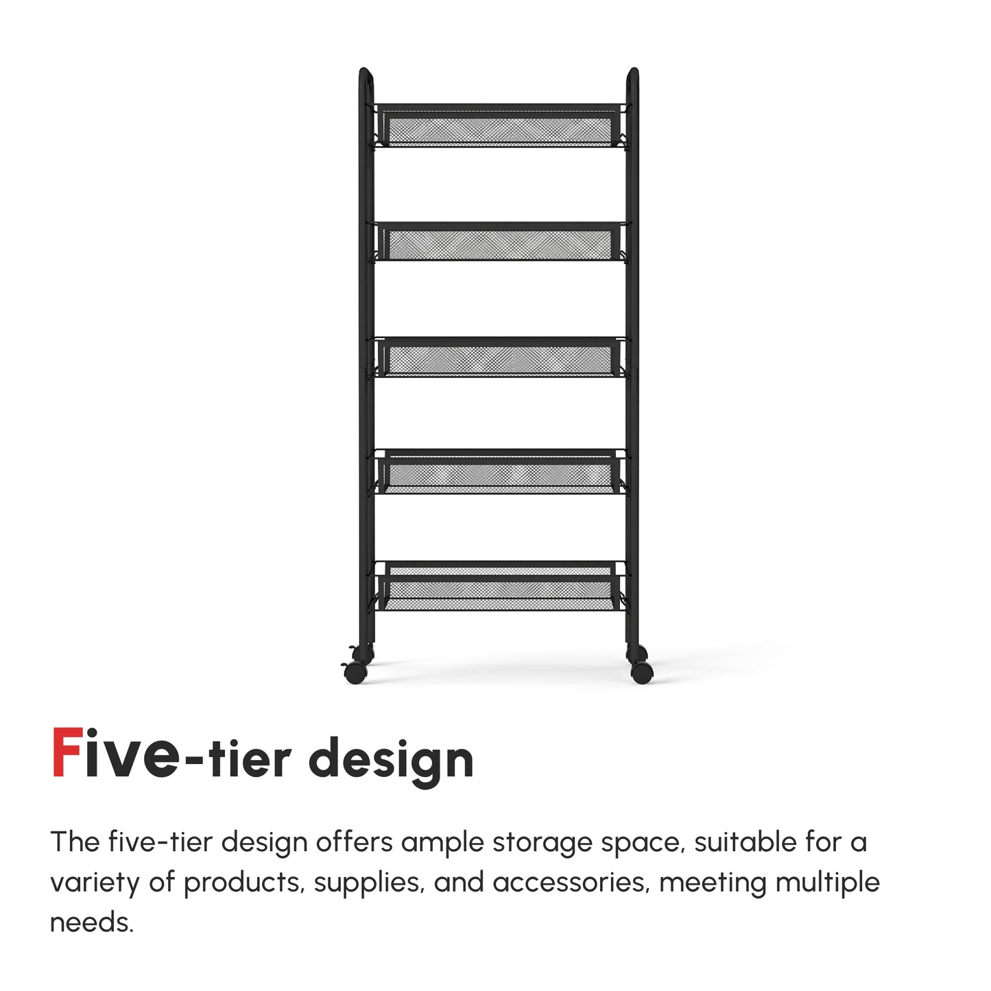 Velu Metal Black 5 Basket Steel Storage Trolley With Wheels