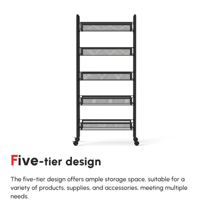 Velu Metal Black 5 Basket Steel Storage Trolley With Wheels