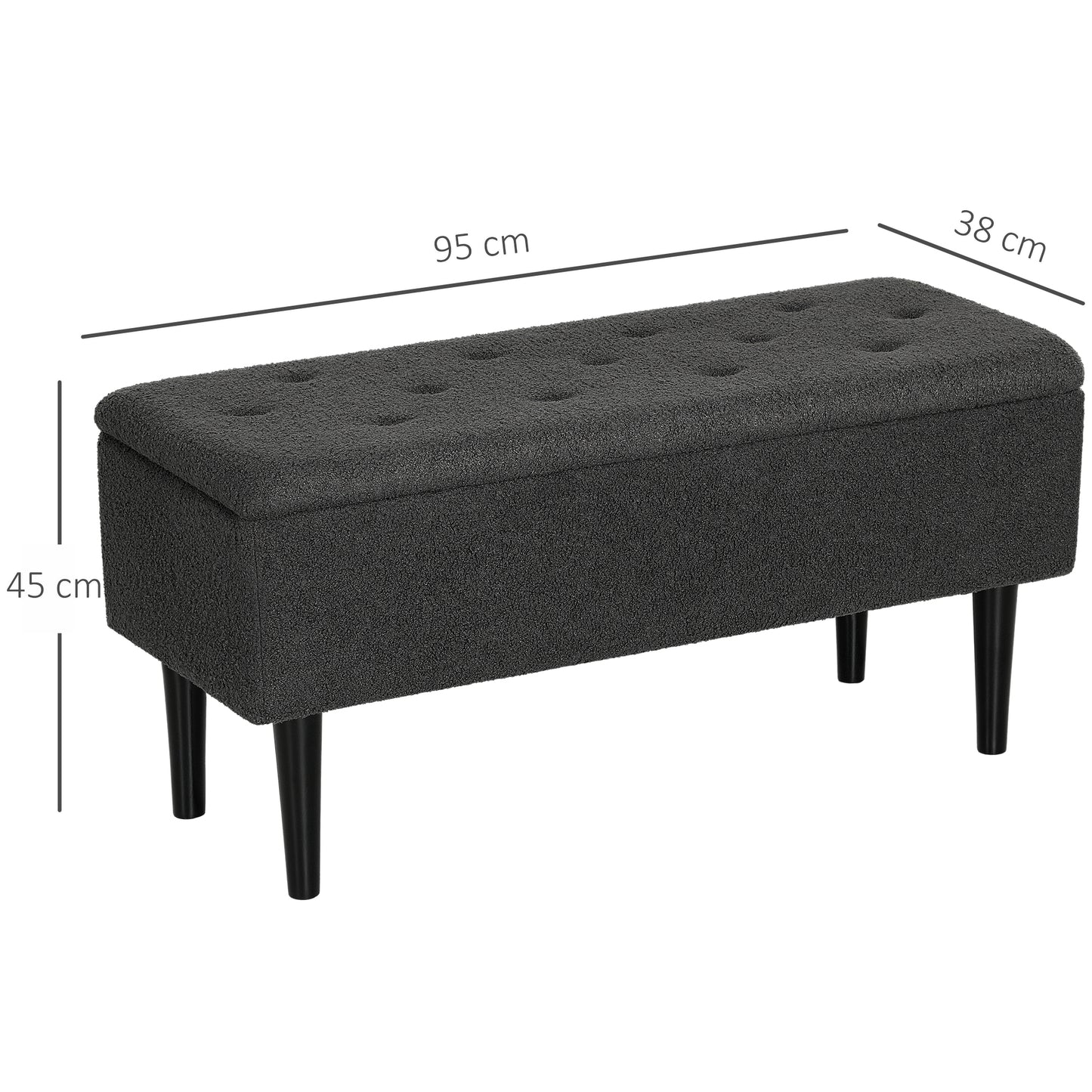 Nevano Boucle Dark Grey Storage Ottoman Teddy Fleece Diamond Tufted Lid