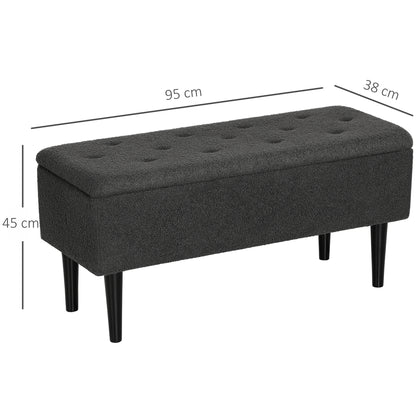 Nevano Boucle Dark Grey Storage Ottoman Teddy Fleece Diamond Tufted Lid
