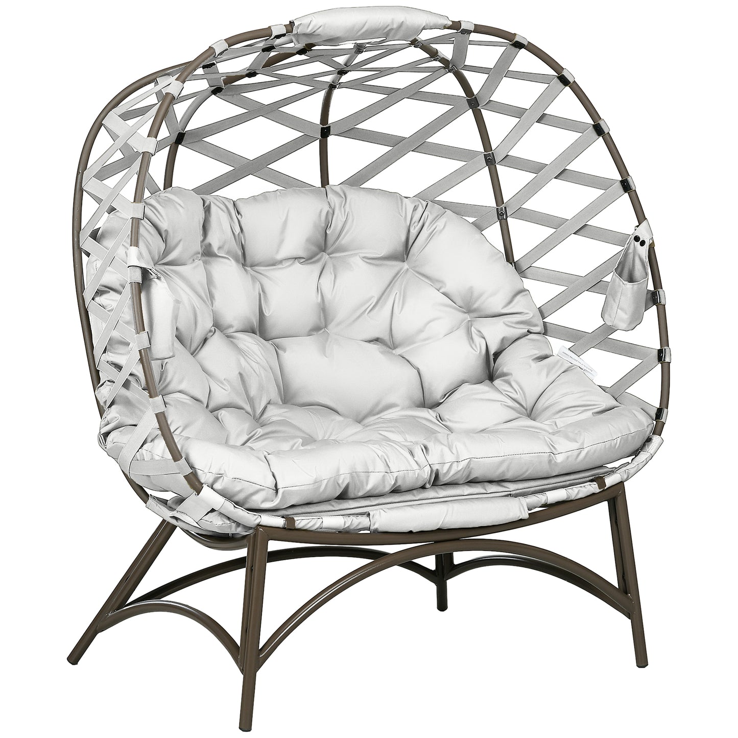 Ninamo Woven Rattan Light Grey 2 Seater Folding Egg Chair With Cushions And Cup Holders