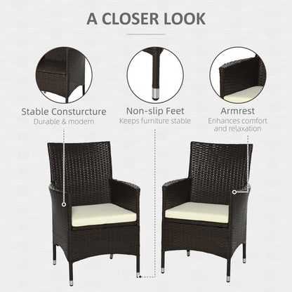 Dodone Metal And Rattan Brown Set Of 2 Outdoor Dining Armchairs With Cushions