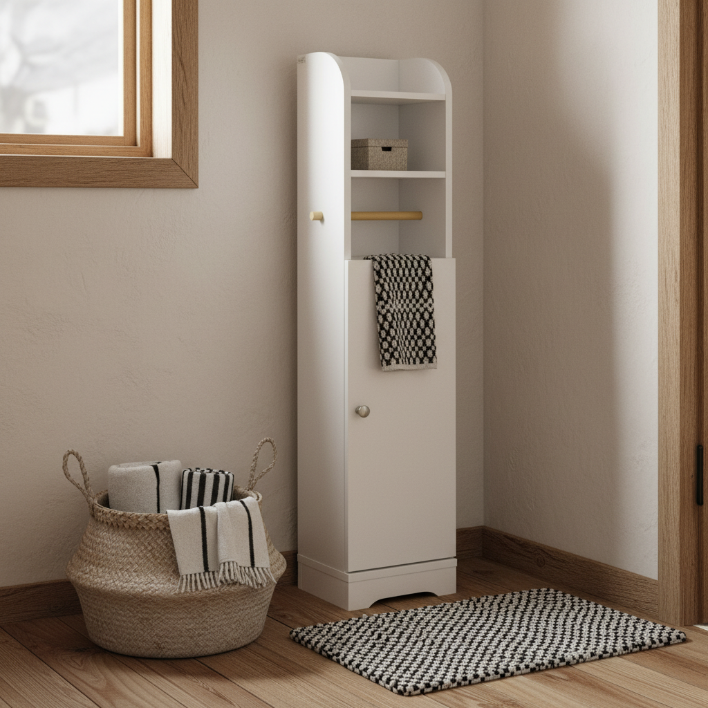 Vale Compact Narrow Bathroom Storage Cabinet In White