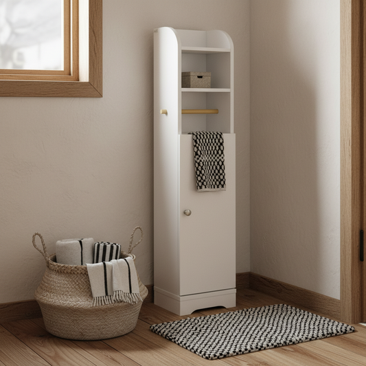Vale Compact Narrow Bathroom Storage Cabinet In White