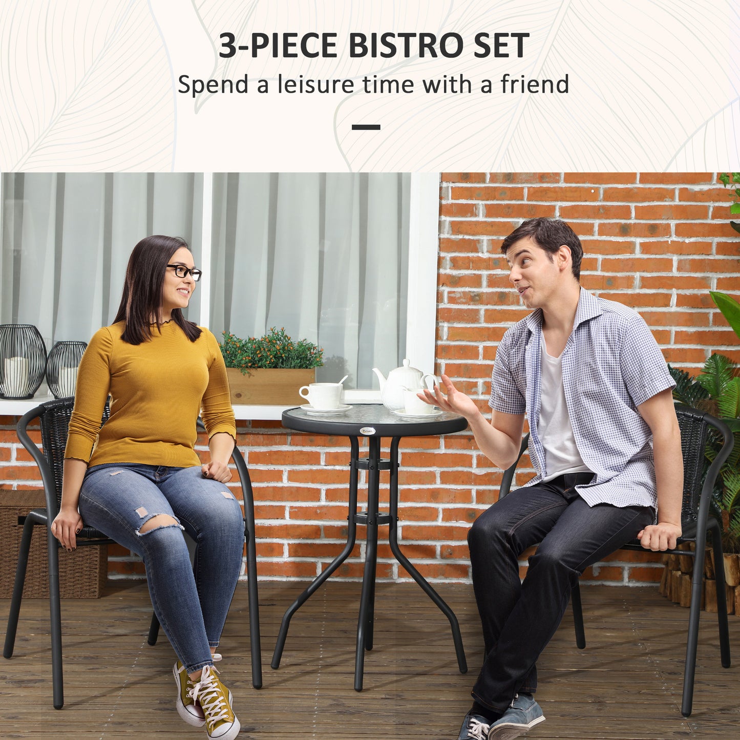 Lara Rattan Black 3 Piece Garden Bistro Table And Chair Set