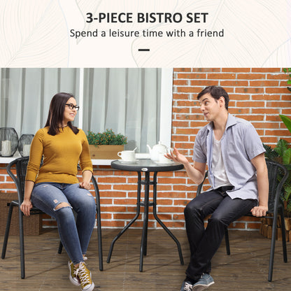 Lara Rattan Black 3 Piece Garden Bistro Table And Chair Set