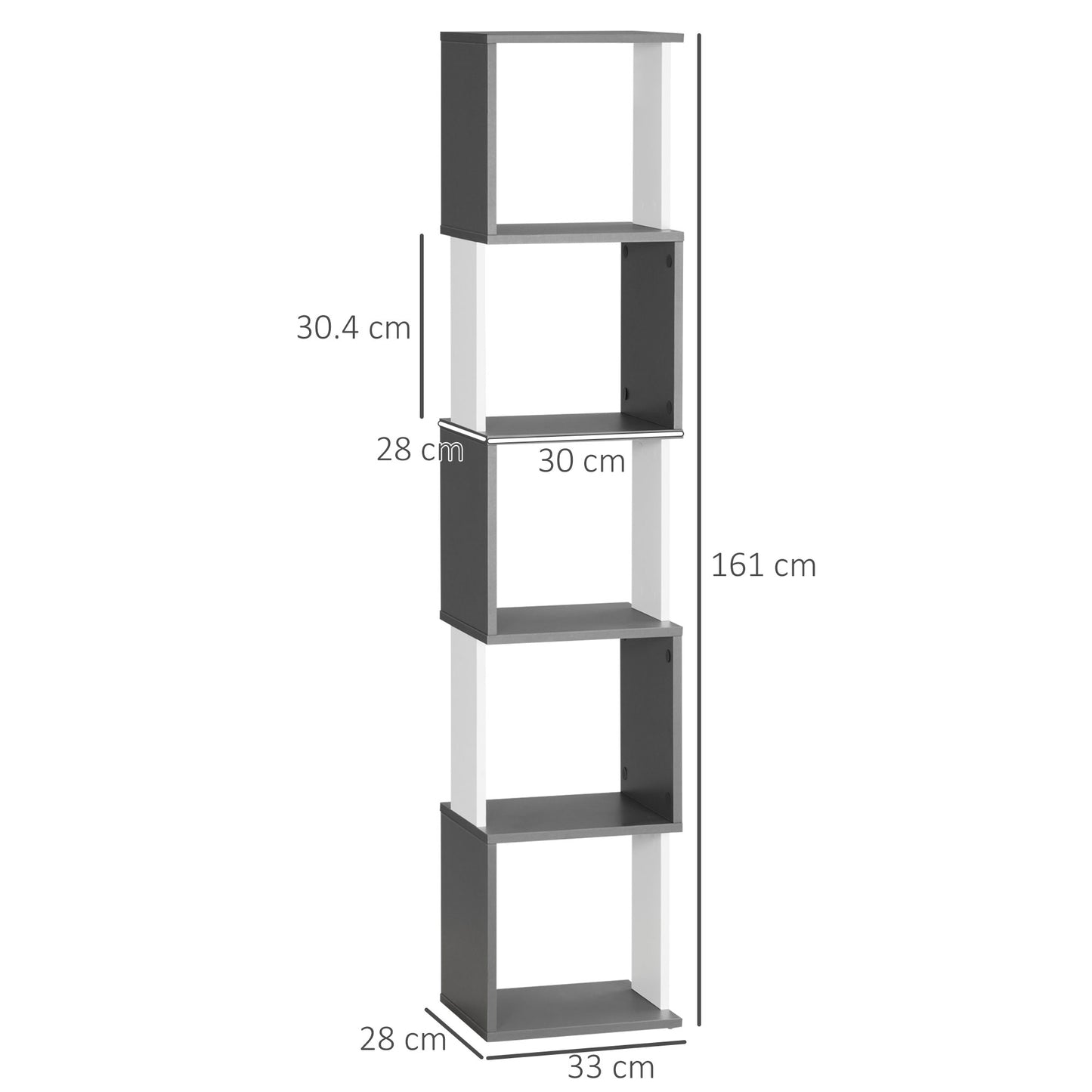 Lale Wood White And Dark Grey 5 Tier Freestanding Bookcase