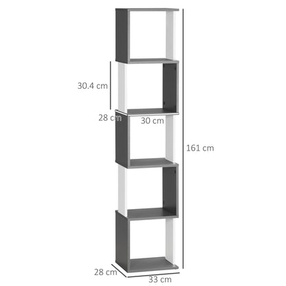 Lale Wood White And Dark Grey 5 Tier Freestanding Bookcase