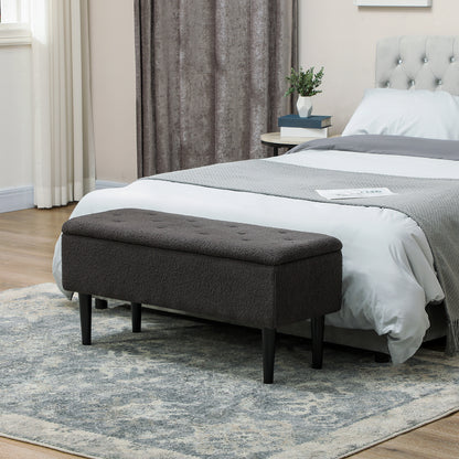 Nevano Boucle Dark Grey Storage Ottoman Teddy Fleece Diamond Tufted Lid