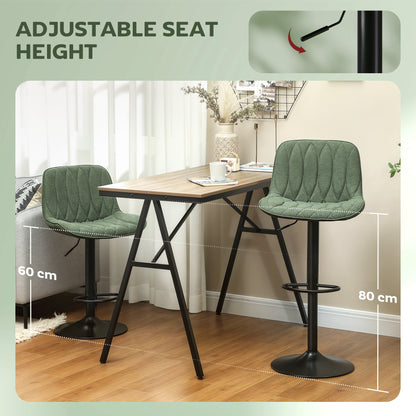 Kali Fabric Green Adjustable Linen Look Bar Stools Set Of 2