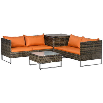 Vemato Rattan Orange And Brown 4 Seater Garden Furniture Set With Storage Table