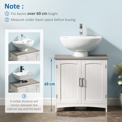 Nebama White and Grey Pedestal Sink Vanity Cupboard With Adjustable Shelving