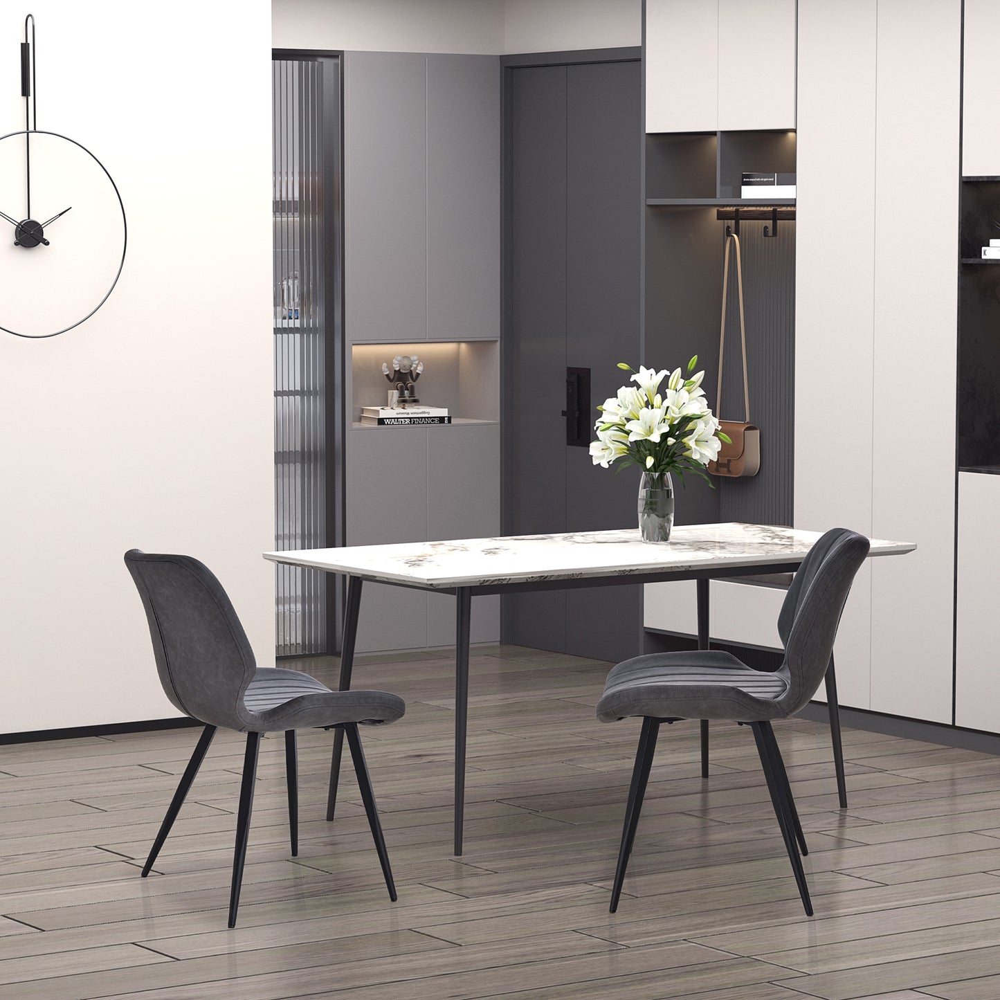 Vielco Faux Leather Grey Upholstered Dining Chairs Set Of 2 With Steel Frame