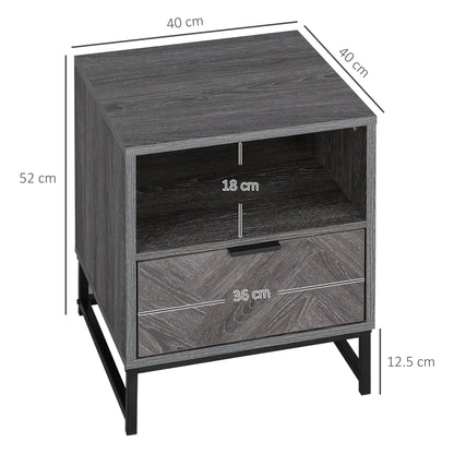 Fari Dark Grey Bedside Table With Drawer And Shelf Storage And Steel Legs
