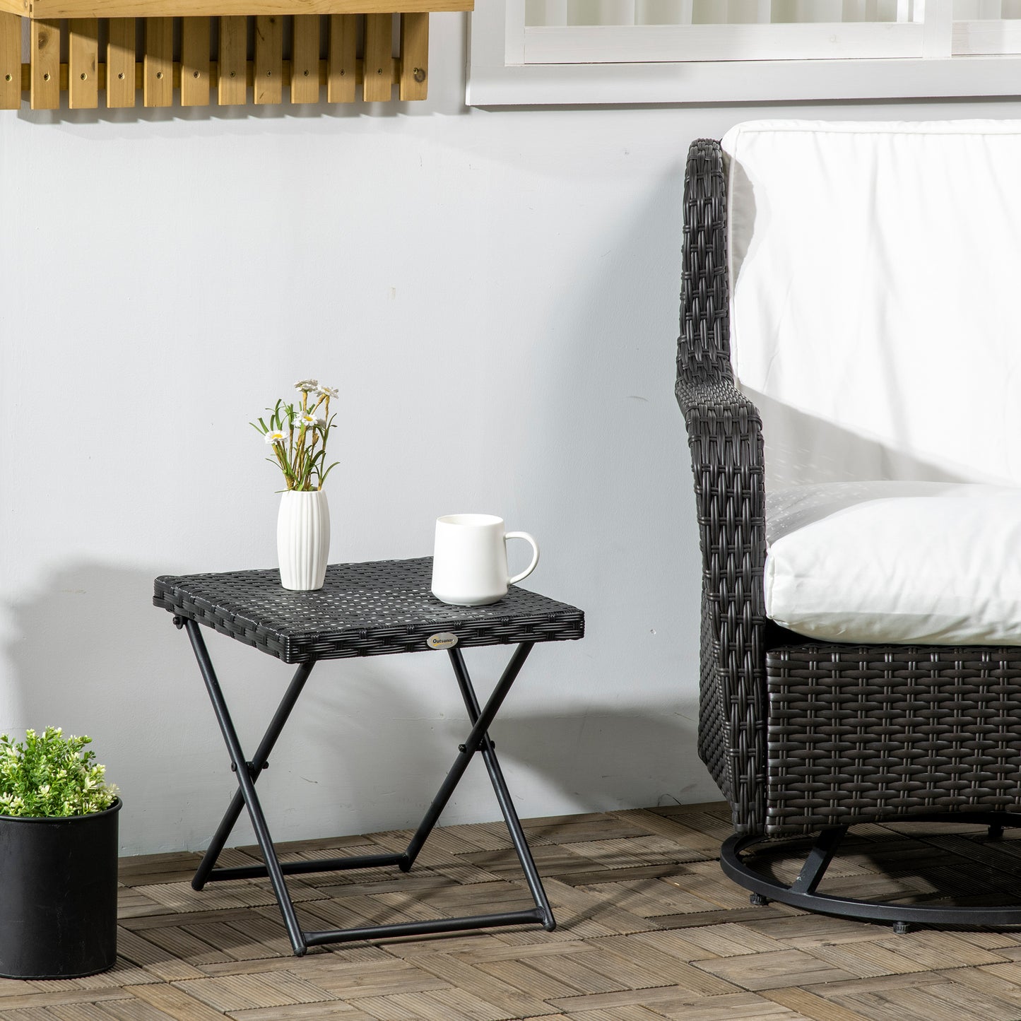 Kenila Natural Rattan Square Folding Garden Bistro Side Table