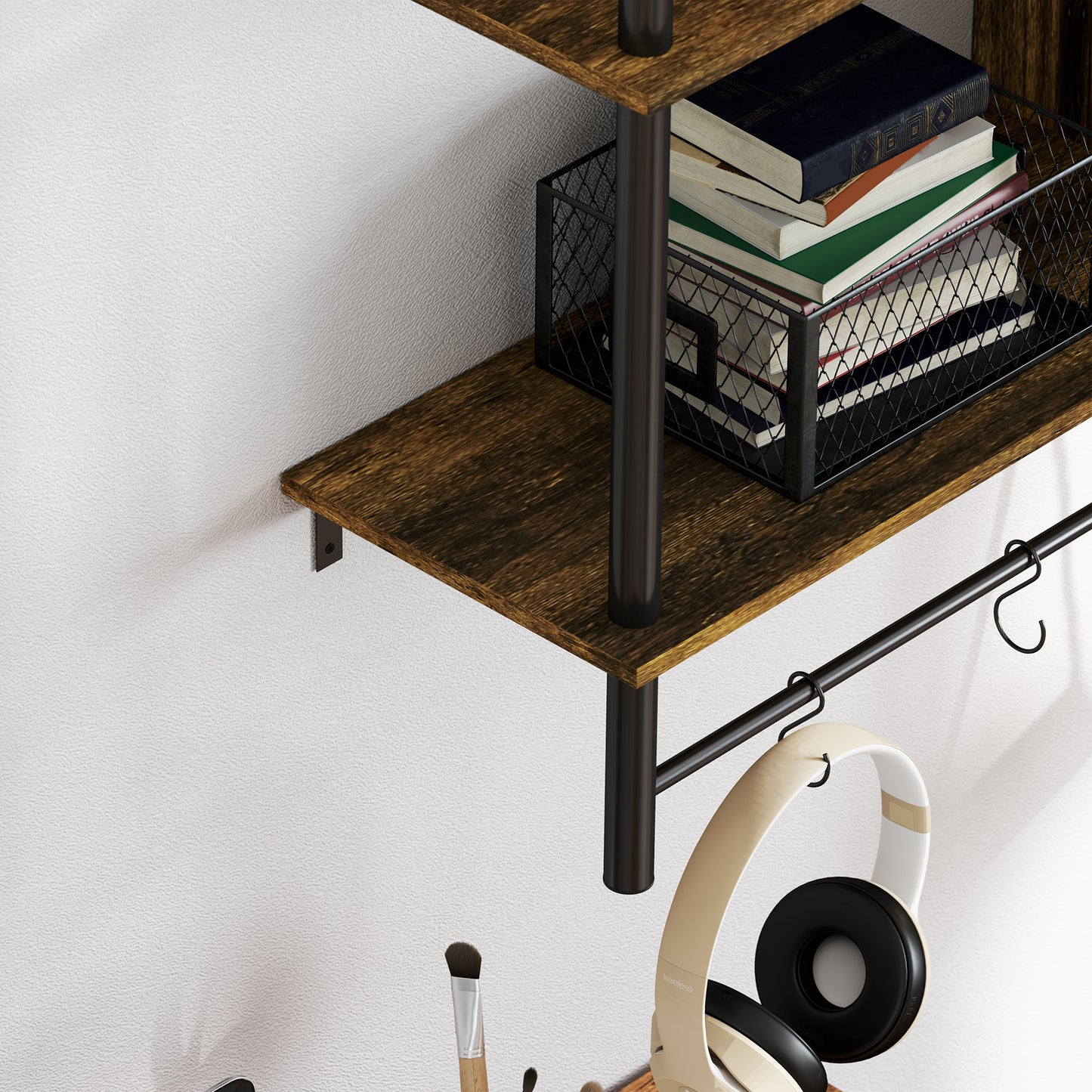 Todoco Wood And Metal Brown And Black 3 Tier Floating Wall Shelves
