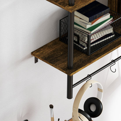 Todoco Wood And Metal Brown And Black 3 Tier Floating Wall Shelves