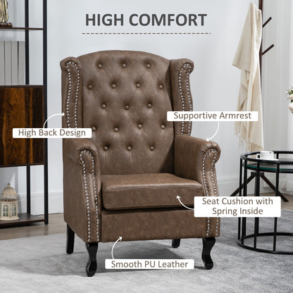 Selato Fabric Brown Wingback Accent Chair With Chesterfield Style Tufting And Nailhead Trim