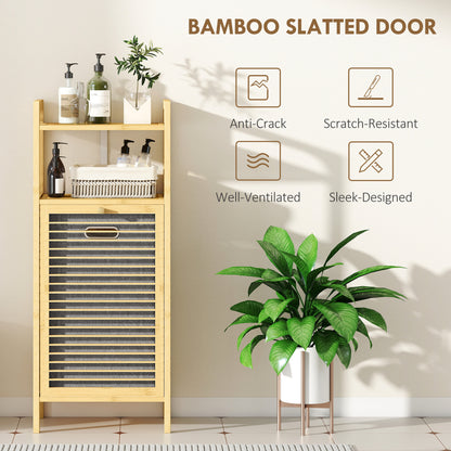 Lopadi Bamboo Laundry Storage Cabinet With Slatted Door And Tilt Out Hamper Natural Wood Finish