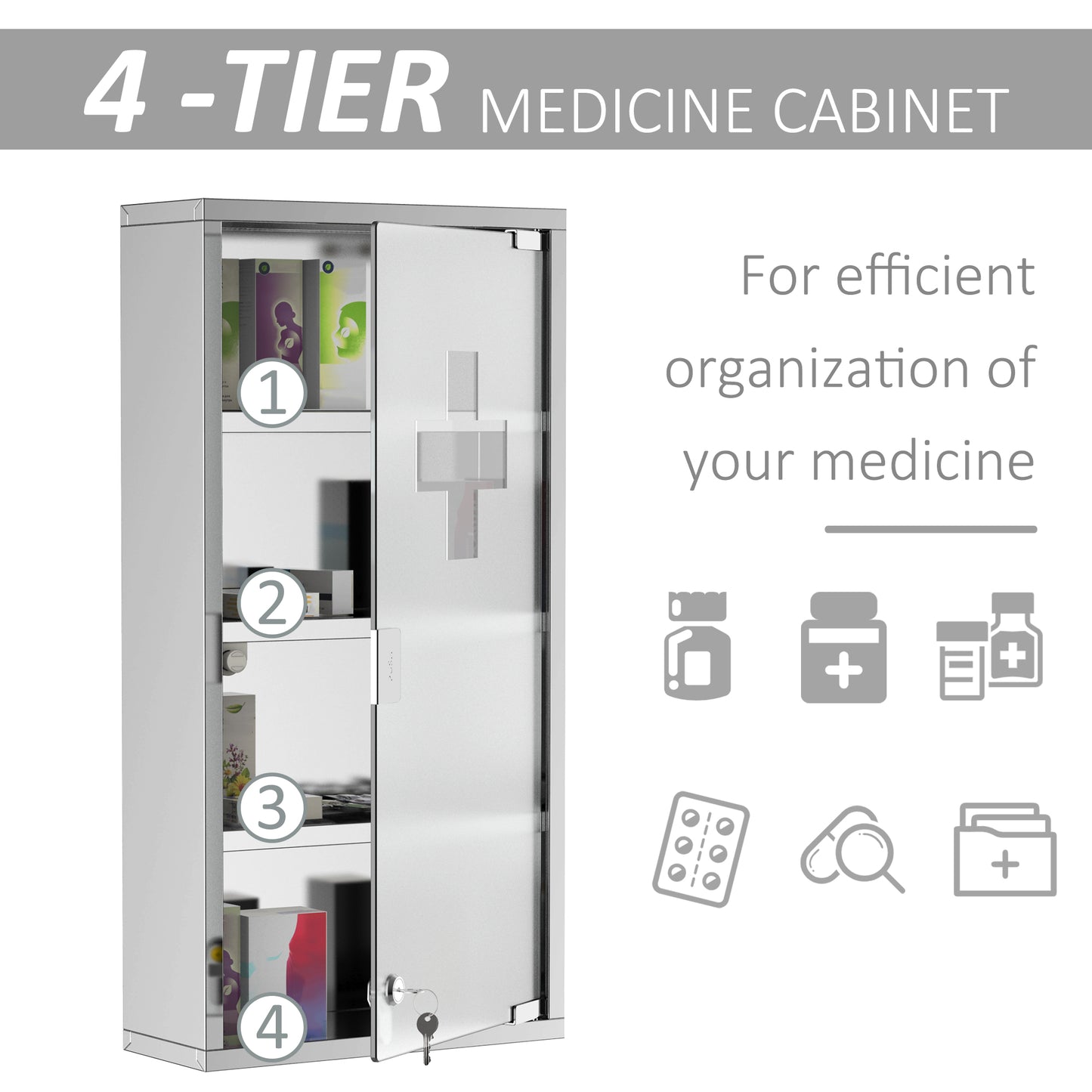 Ranico Hama Wall Mounted Stainless Steel Bathroom Medicine Cabinet With Glass Door And Shelves