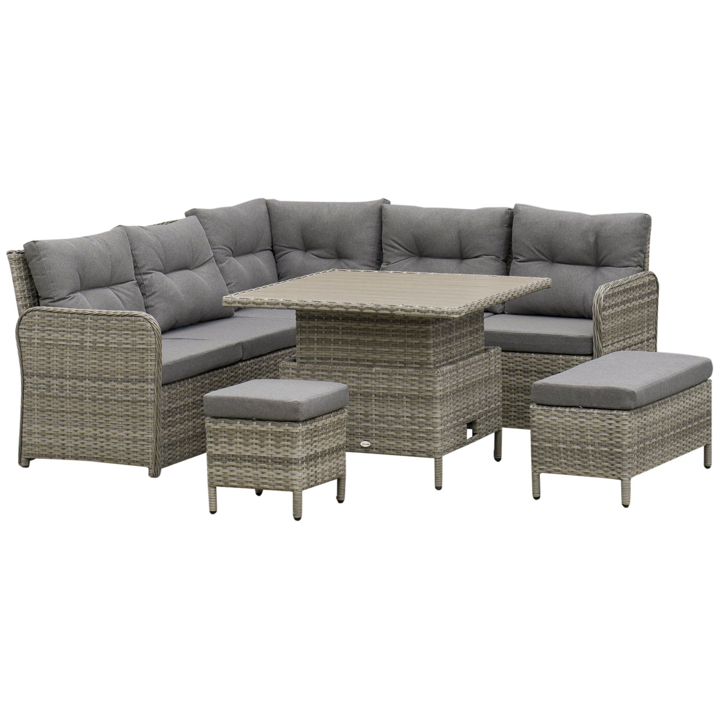 Kadira Faux Rattan Grey 8 Seatear Corner Sofa Conversational Set With Padded Cushions And Lift Top Table