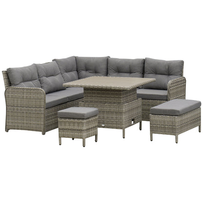 Kadira Faux Rattan Grey 8 Seatear Corner Sofa Conversational Set With Padded Cushions And Lift Top Table
