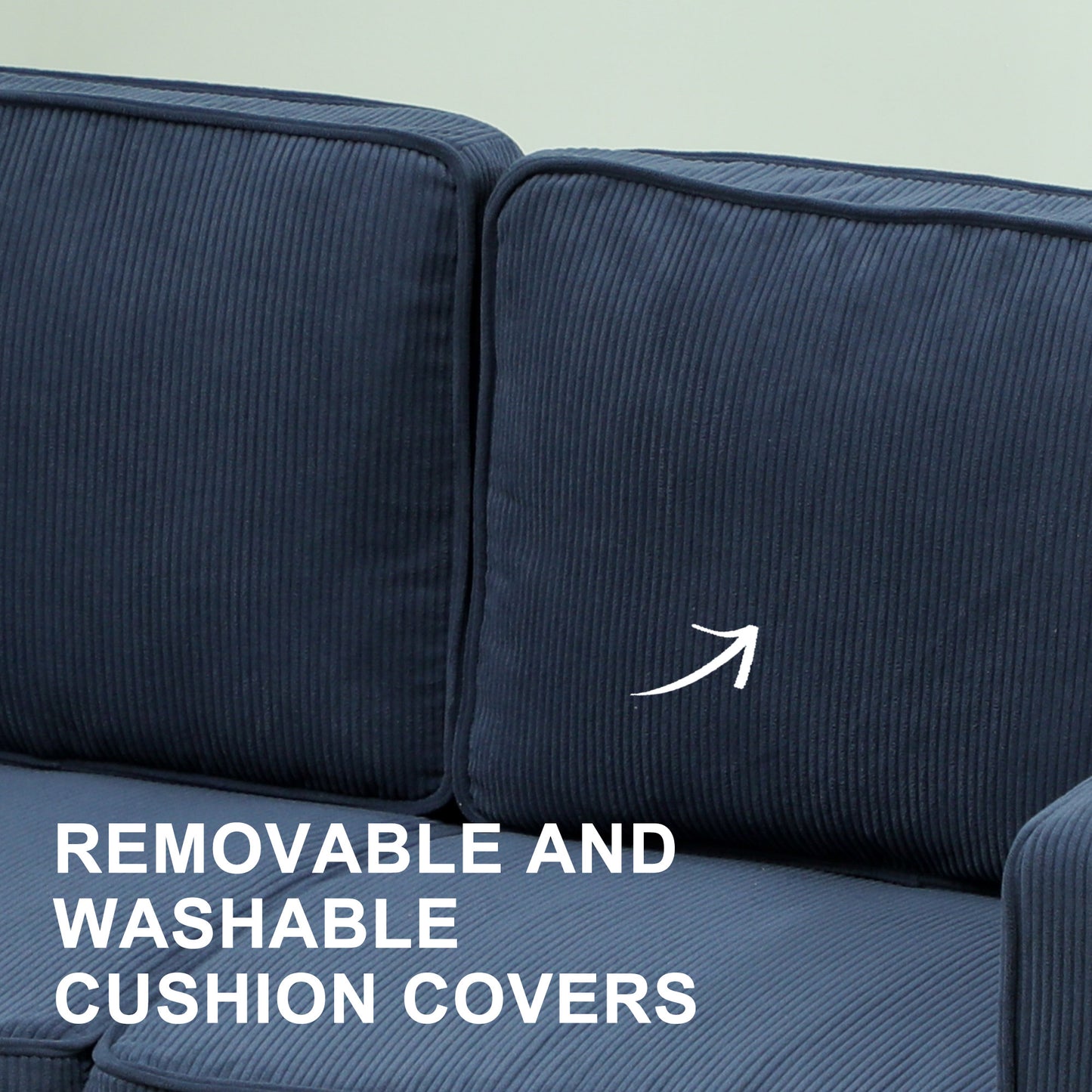 Rozike Nodi Corduroy Blue Compact 2 Seater Sofa Natural Wooden Legs