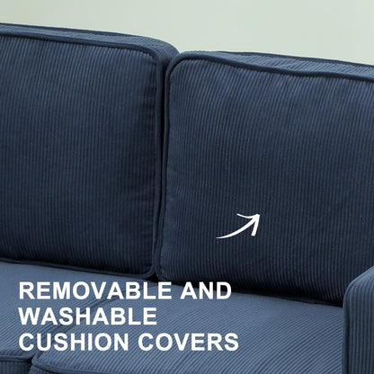 Rozike Nodi Corduroy Blue Compact 2 Seater Sofa Natural Wooden Legs
