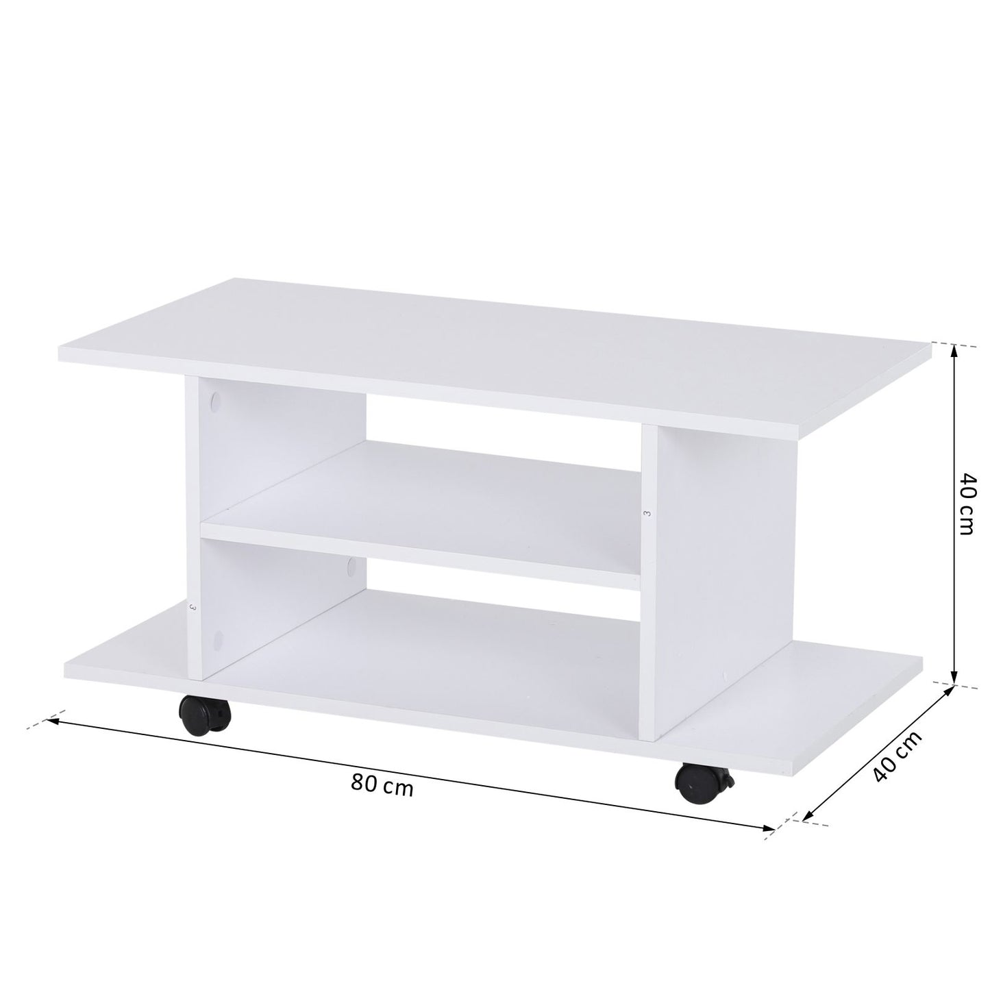 Vireli Miri 80cm Wooden White Mobile TV Storage Unit With Shelves And Bookcase Layout