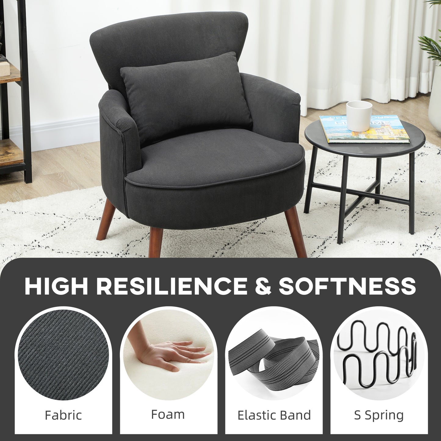 Mielyo Black Corduroy Retro Accent Armchair