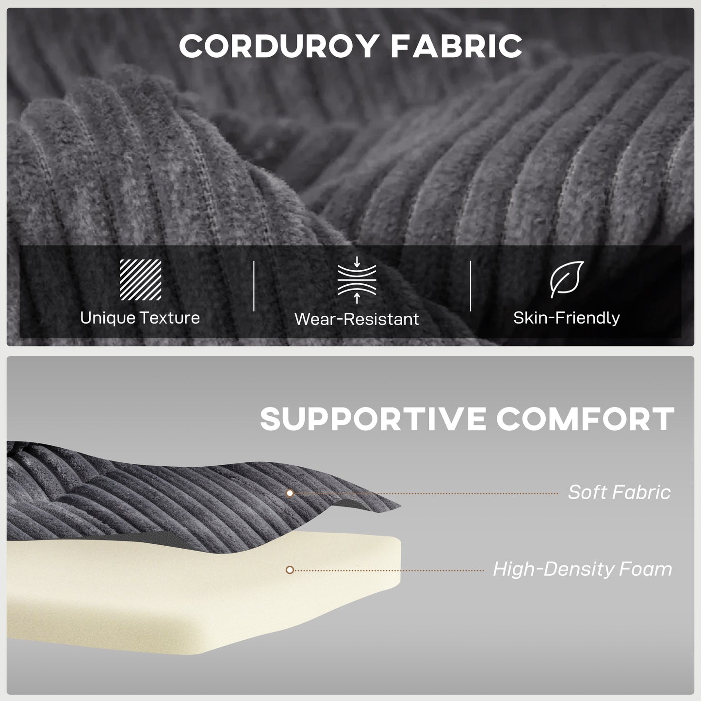 Noripa Dark Grey Corduroy 2 Seater Click Clack Sofa Bed