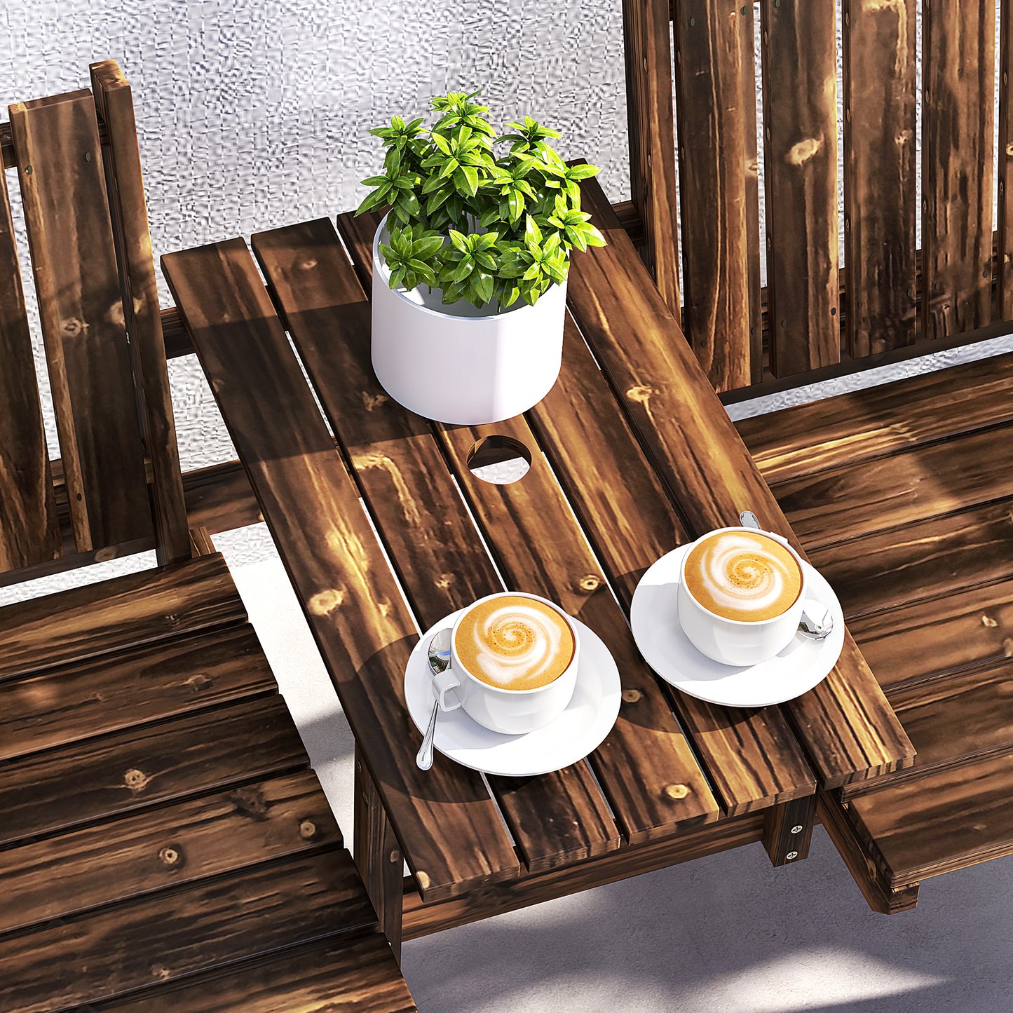 Suvale Dark Wood 2 Seater Garden Bench With Table And Parasol Hole