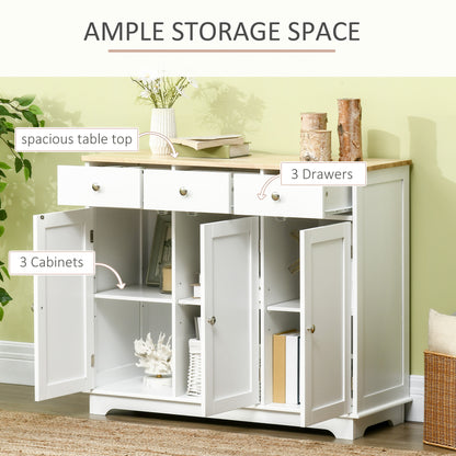 Totoro White Sideboard With Natural Top 3 Doors 3 Drawers 3 Shelves